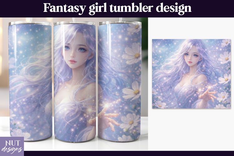 Fantasy Girl Tumbler, Dramatic Floral Woman Tumbler wrap
