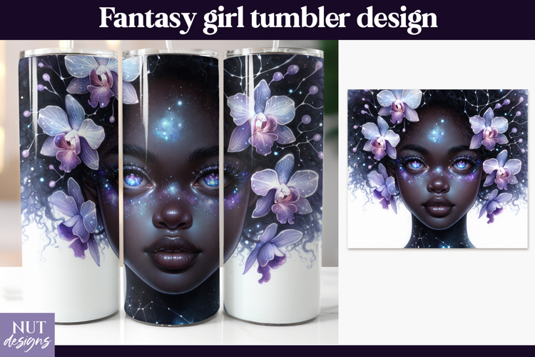 Galaxy Orchid Fantasy Tumbler, Mystical Black Girl Tumbler