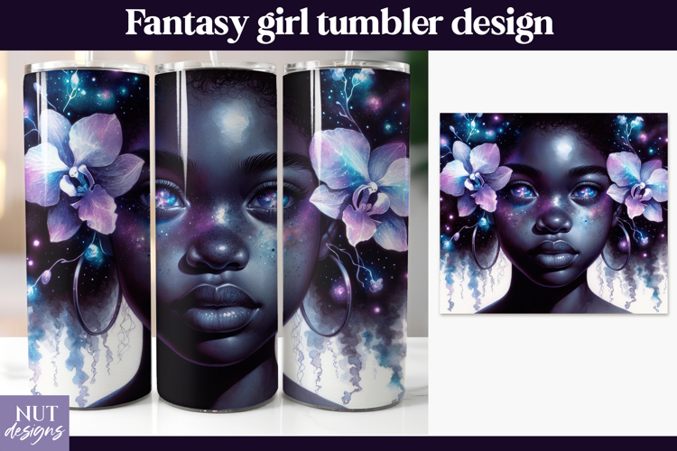 Galaxy Orchid Fantasy Tumbler, Mystical Black Girl Tumbler