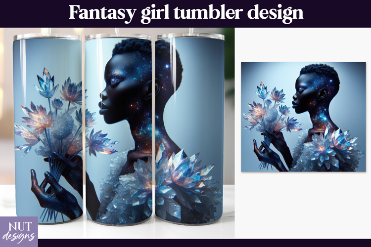 Cosmic Crystal Goddess Tumbler, Mystical Black Girl Tumbler