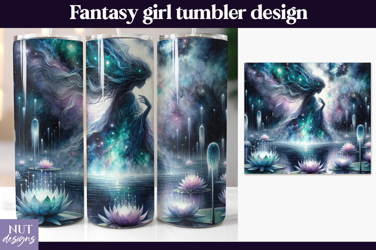 Mystic Galaxy Lotus Tumbler, Ethereal Woman Tumbler wrap