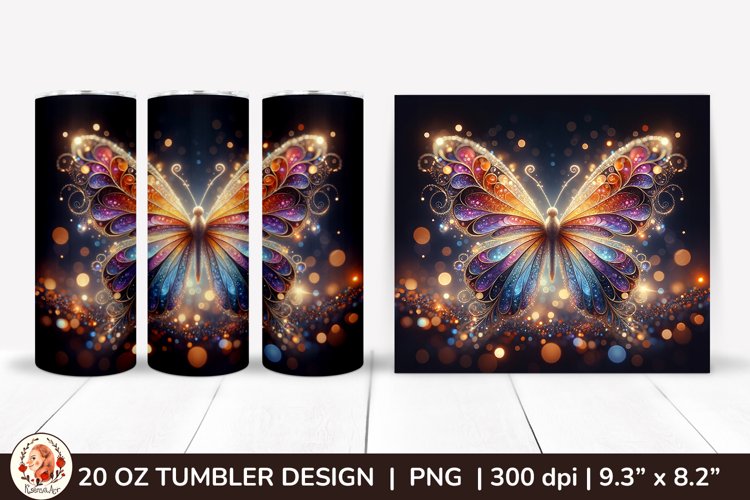 3D Butterfly Glitter Tumbler,20oz tumbler wrap,Spring Tumble