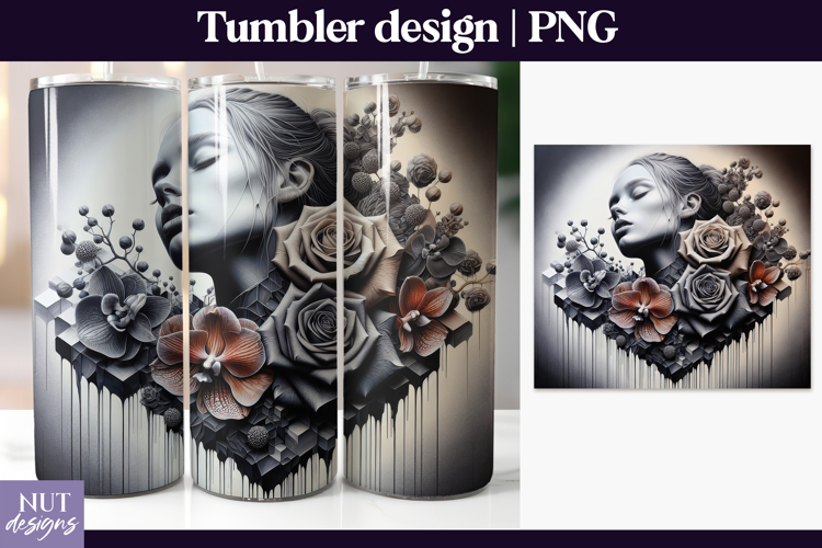 Modern Bloom Inked woman Tumbler 20oz Fantasy tumbler wrap