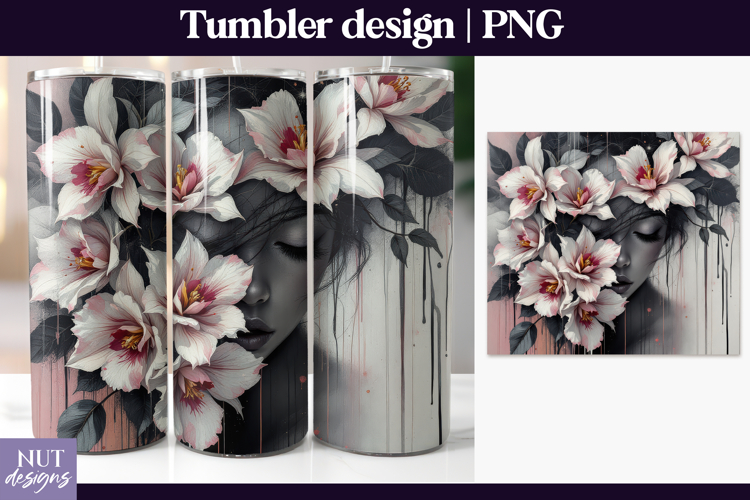 Floral portrait woman Tumbler 20oz Fantasy tumbler wrap