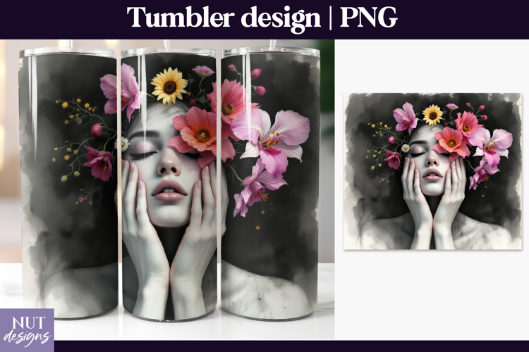 Fantasy tumbler wrap Floral portrait woman Tumbler 20oz