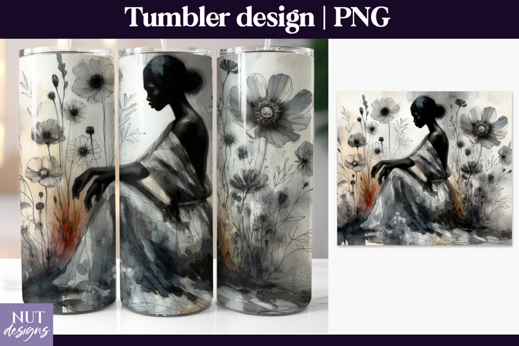 Fantasy tumbler wrap Black woman Silhouette Floral tumbler