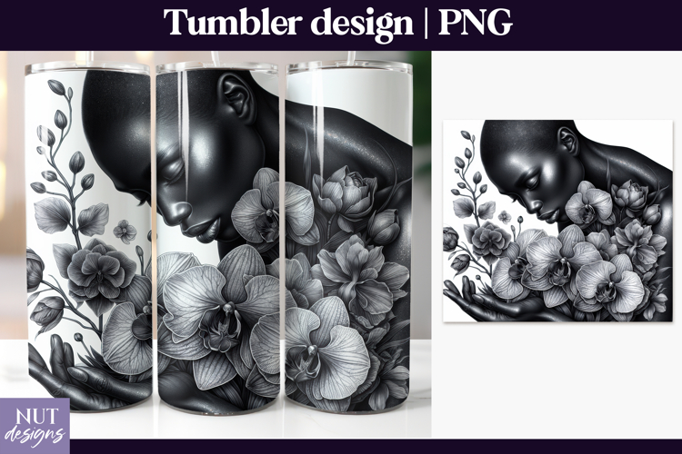 Fantasy tumbler wrap Black woman Floral tumbler