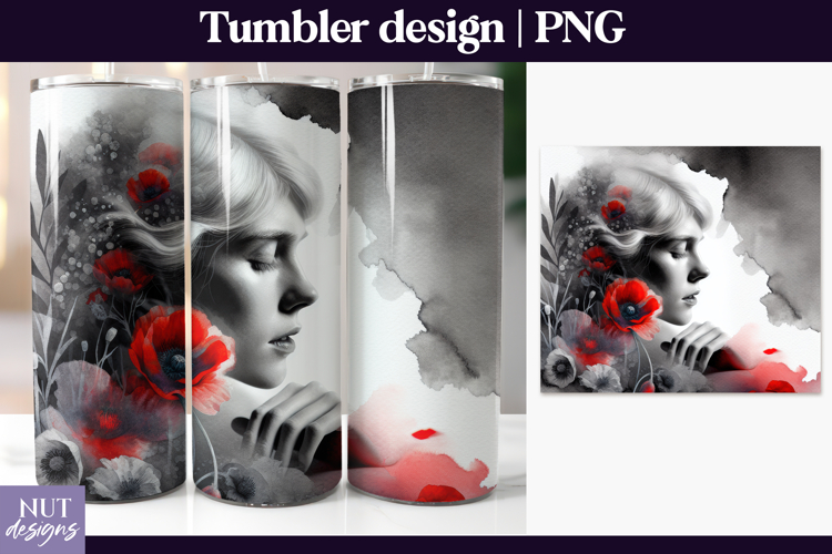 Watercolor Woman Tumbler wrap Poppy Floral Woman blonde