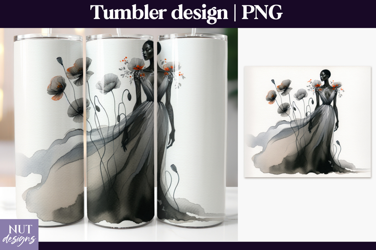 Watercolor Woman Tumbler wrap Poppy Elegant Black Woman