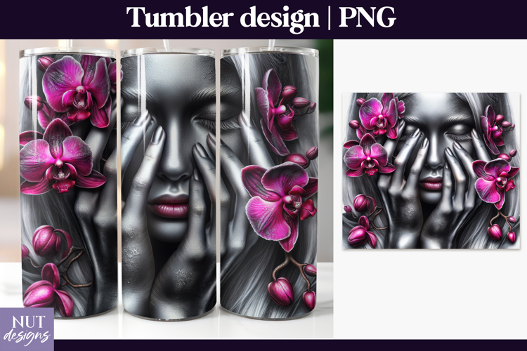 Magenta Orchid Woman, Dramatic Floral Woman Tumbler wrap