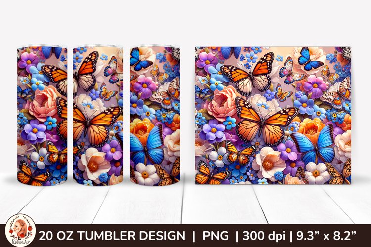 3D Butterfly Tumbler,3D Flower Tumbler, 20oz tumbler wrap
