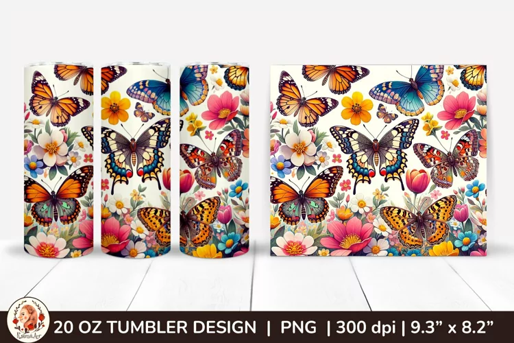 3D Butterfly Tumbler,3D Flower Tumbler, 20oz tumbler wrap
