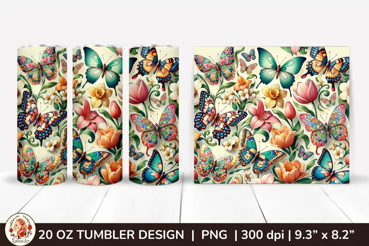 3D Butterfly Tumbler,3D Flower Tumbler, 20oz tumbler wrap