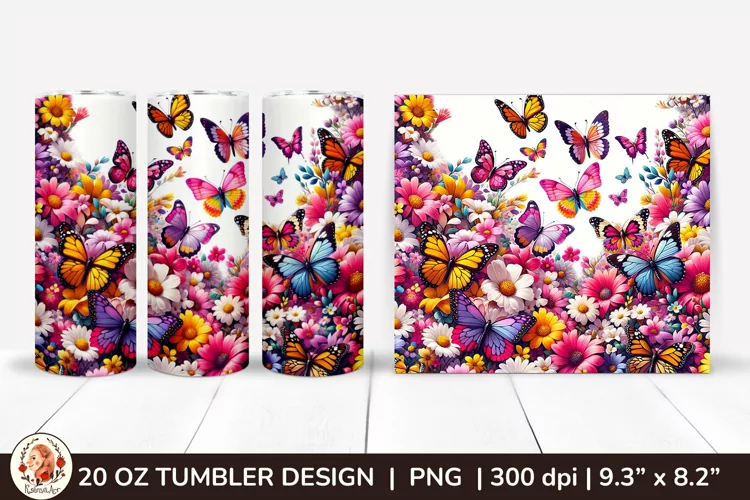 3D Butterfly Tumbler,3D Flower Tumbler, 20oz tumbler wrap