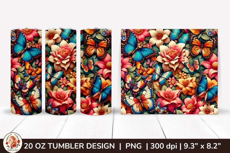 3D Butterfly Tumbler,3D Flower Tumbler, 20oz tumbler wrap