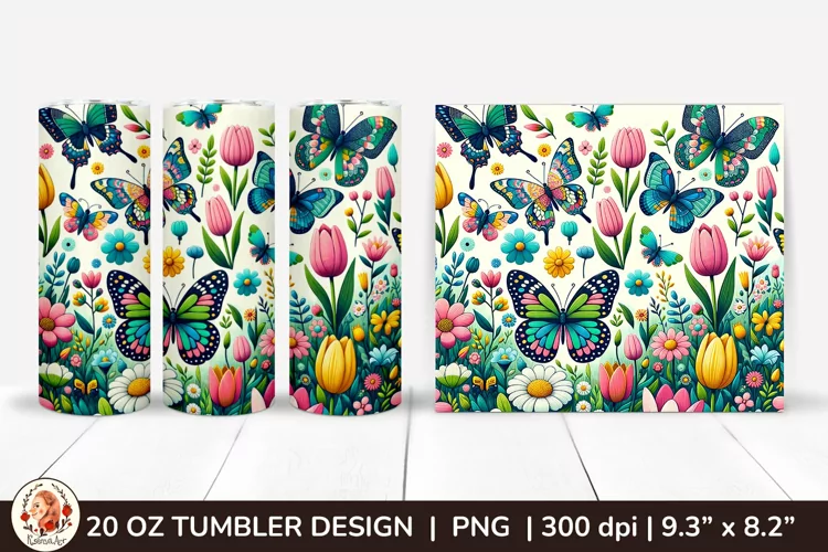 3D Butterfly Tumbler,3D Flower Tumbler, 20oz tumbler wrap