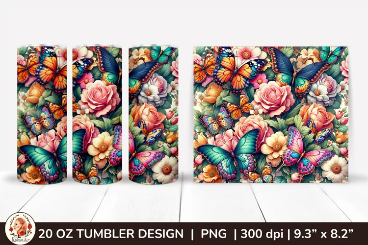 3D Butterfly Tumbler,3D Flower Tumbler, 20oz tumbler wrap