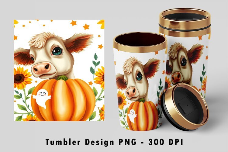 Autumn Cute Calf Pumpkin Ghost Sunflower 20oz Tumbler example image 1