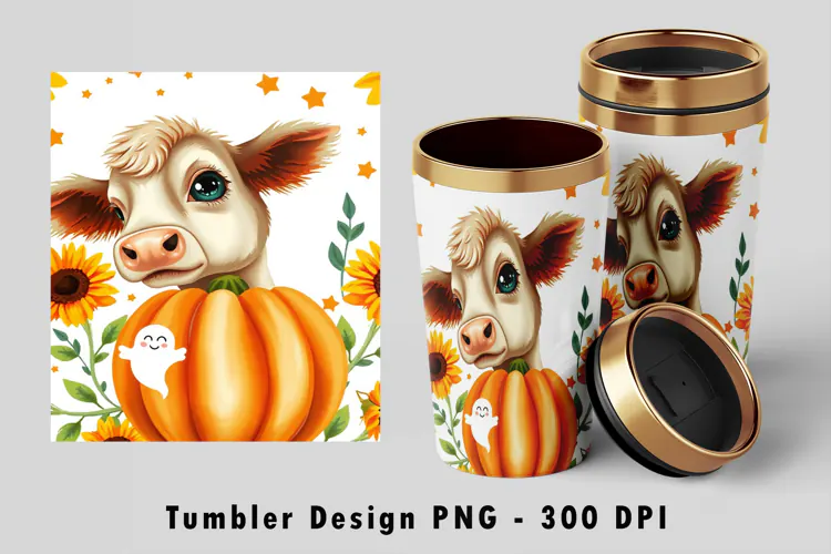Autumn Cute Calf Pumpkin Ghost Sunflower 20oz Tumbler