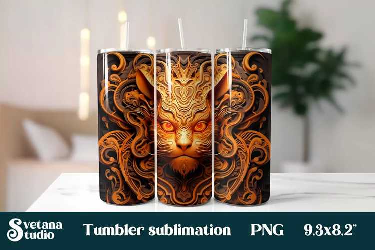 3d cat sublimation tumbler design | 3d psychedelic tumbler