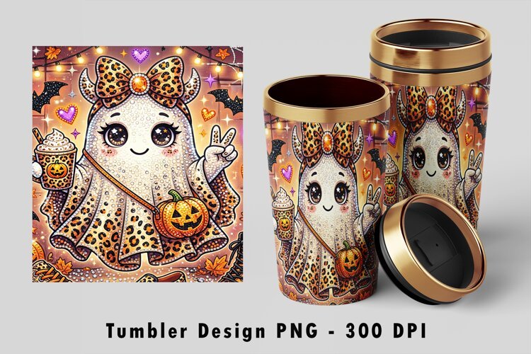 Spooky Coquette Ghost Tumbler Wrap PNG example image 1