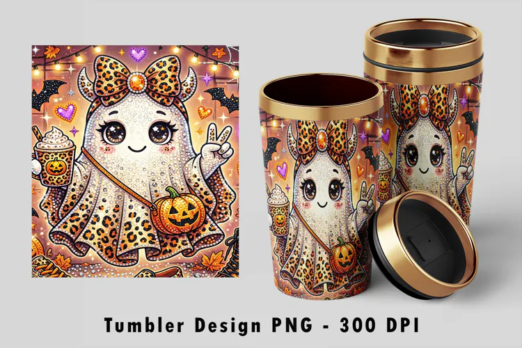 Spooky Coquette Ghost Tumbler Wrap PNG
