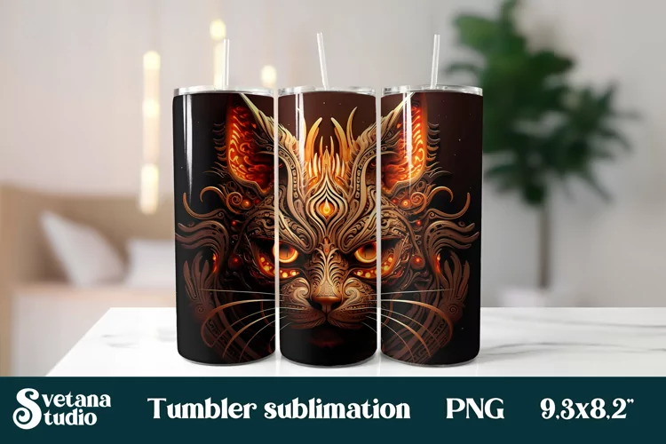 3d cat sublimation tumbler design | 3d animal tumbler wrap