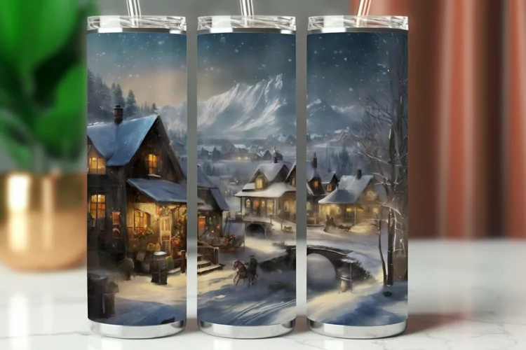 Tumbler Wrap 20 oz - christmas village