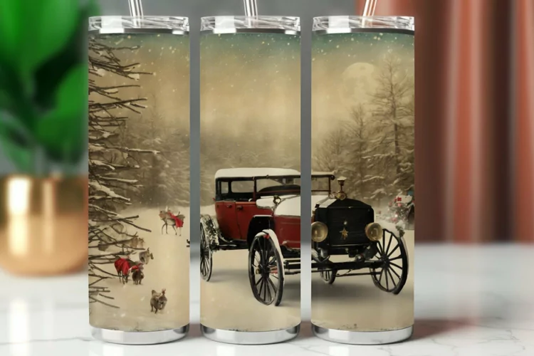 Tumbler Wrap 20 oz - vintage snowy village