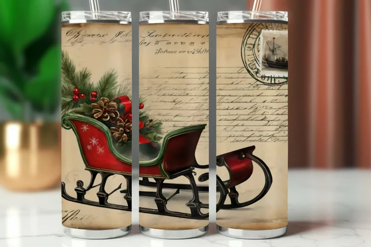 Tumbler Wrap 20 oz - vintage christmas sleigh