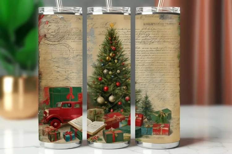 Tumbler Wrap 20 oz - vintage christmas tree