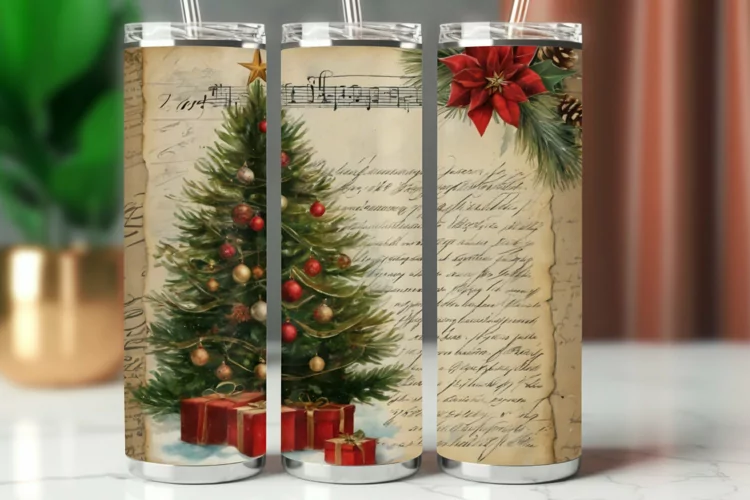 Tumbler Wrap 20 oz - vintage christmas tree