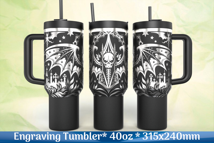 Gothic Skulls Wings Stanley 40oz Engraving SVG