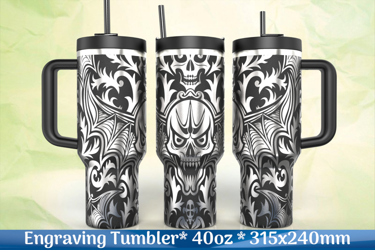 Stanley 40oz Gothic Skull Wings Engraving SVG