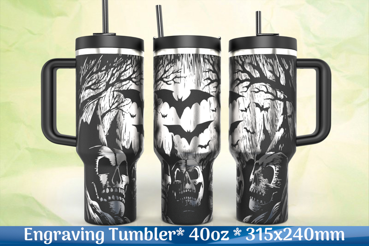 Halloween Bats Pumpkins Haunted Forest Engraving