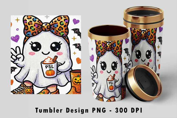 Glam Rhinestone Ghost PSL Tumbler PNG 300 DPI