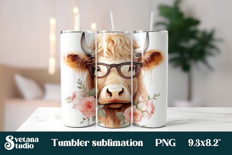 Flower highland cow tumbler | Cow tumbler wrap design