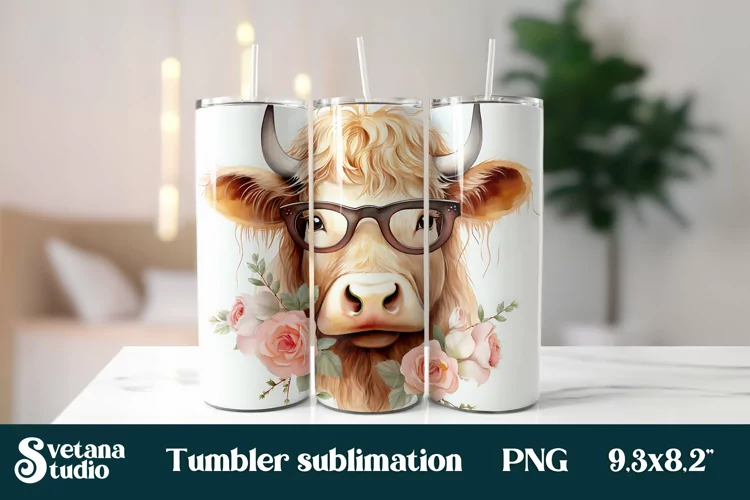 Flower highland cow tumbler | Cow tumbler sublimation