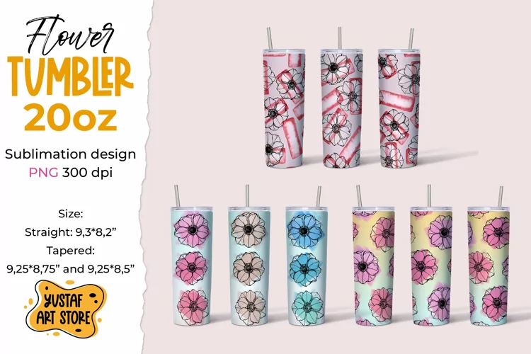 Anemone Flowers tumbler 20 oz sublimation 3 design