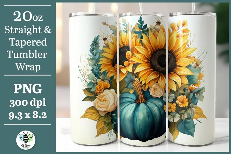 Fall Tumbler Sublimation | Sunflower Pumpkin Tumbler Wrap