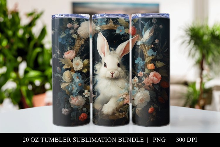 Rococo Bunny 20 oz Skinny Tumbler Sublimation Design PNG example image 1