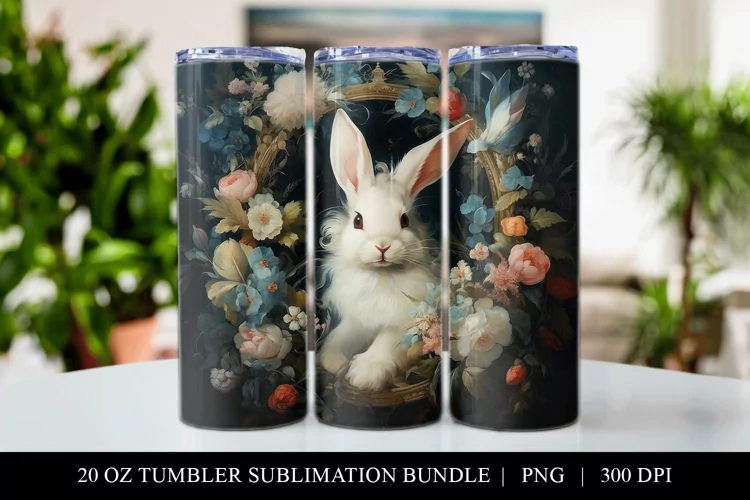 Rococo Bunny 20 oz Skinny Tumbler Sublimation Design PNG