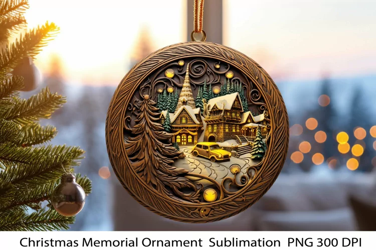 3D Christmas Ornament PNG. Christmas Png. Wood Carving.