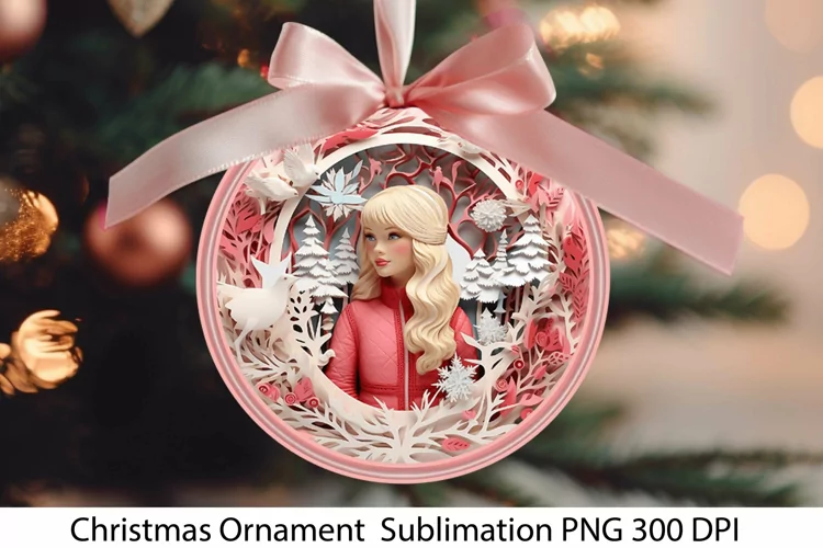 Pink Christmas Ornament PNG. Christmas Sublimation.