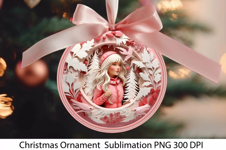 Pink Christmas Ornament PNG. Christmas Sublimation.