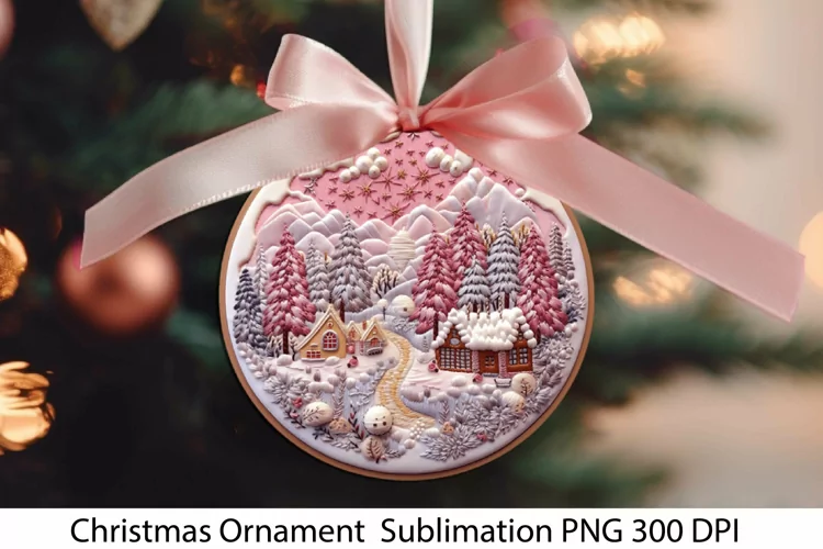 Pink Christmas Ornament PNG. Christmas Sublimation.