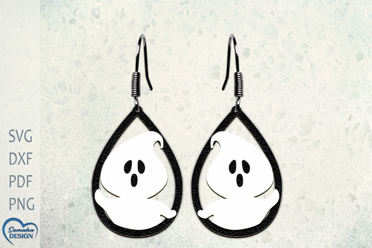 Earrings Laser Cut. Cute Ghost Laser Cut. HalloweenSVG.