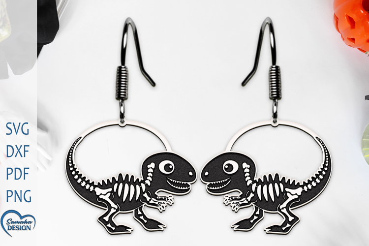 Halloween Dinosaur Skeleton Earrings Laser Cut.