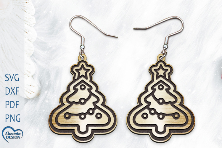 Christmas Earrings Laser Cut. Christmas Tree Laser Cut.