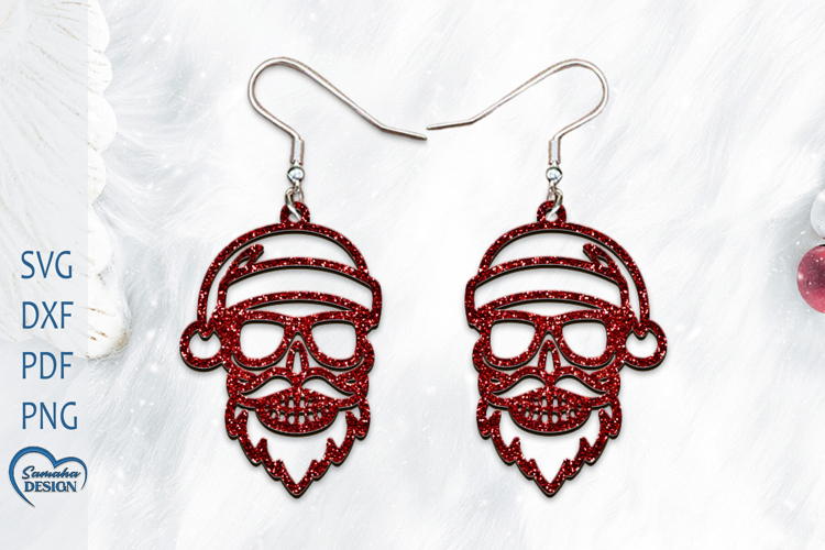 Christmas Earrings Laser Cut. Christmas Scull Engraved.